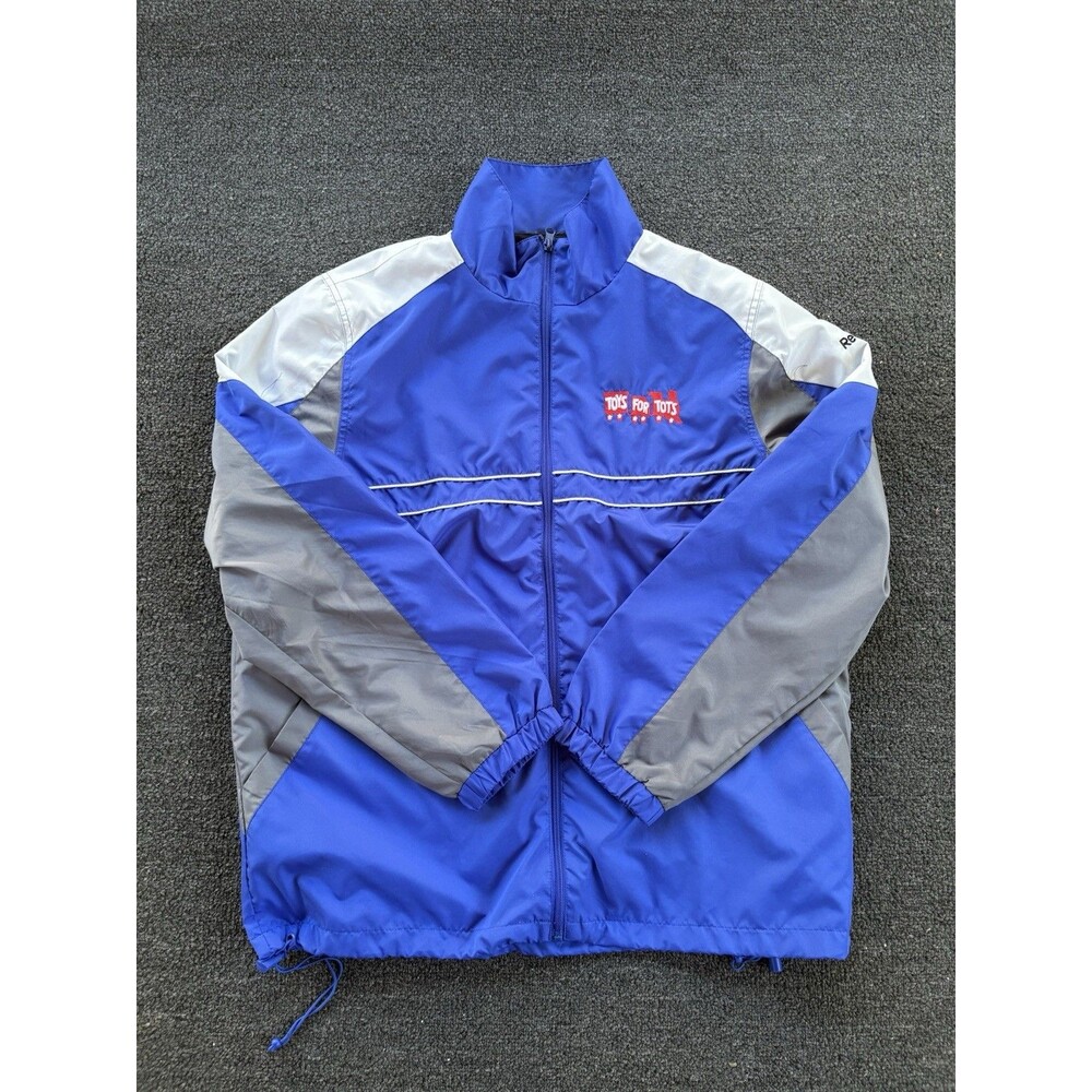 Reebok Men’s Large Blue Gray Windbreaker Track Jacket Toys For Tots Embroidered